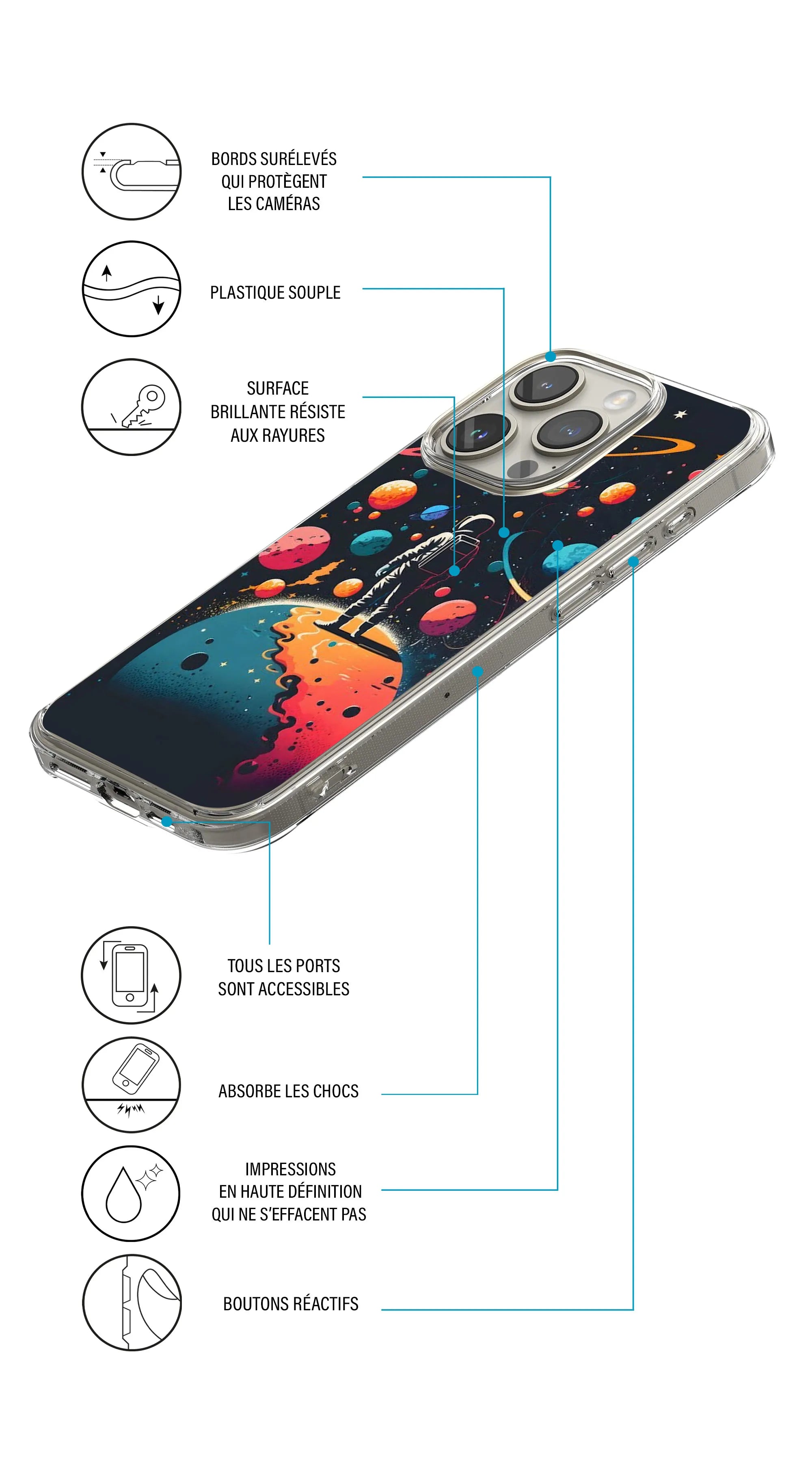 Coque motif espace astronaute galaxie