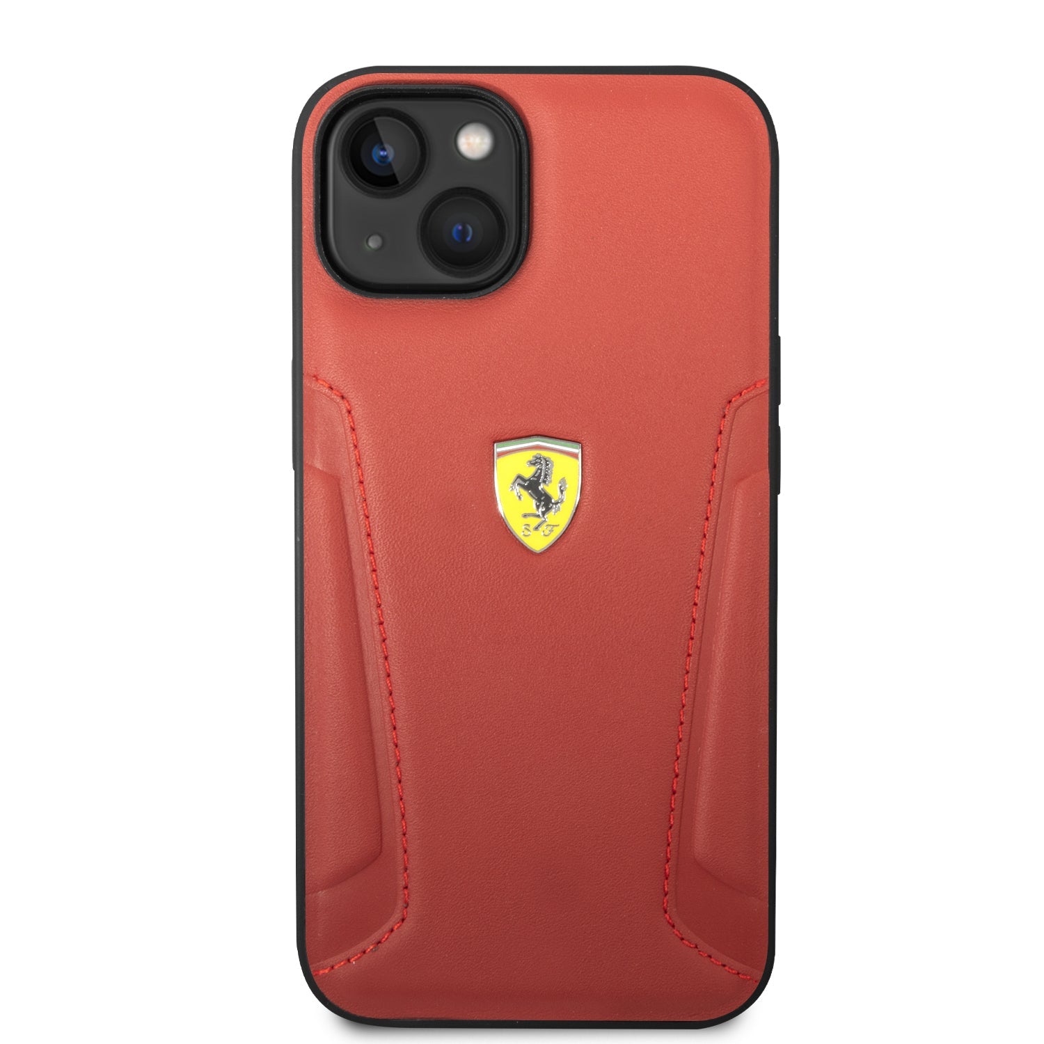 Coque iPhone 14 Ferrari side seams rouge vue face 