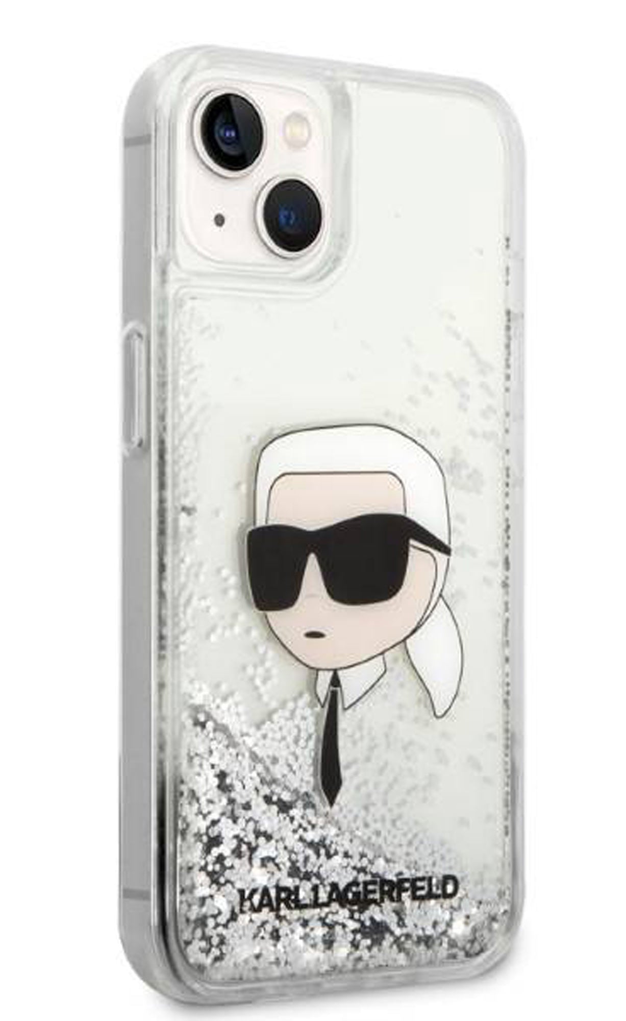 Coque iPhone 14 Karl Lagerfeld paillettes vue droite